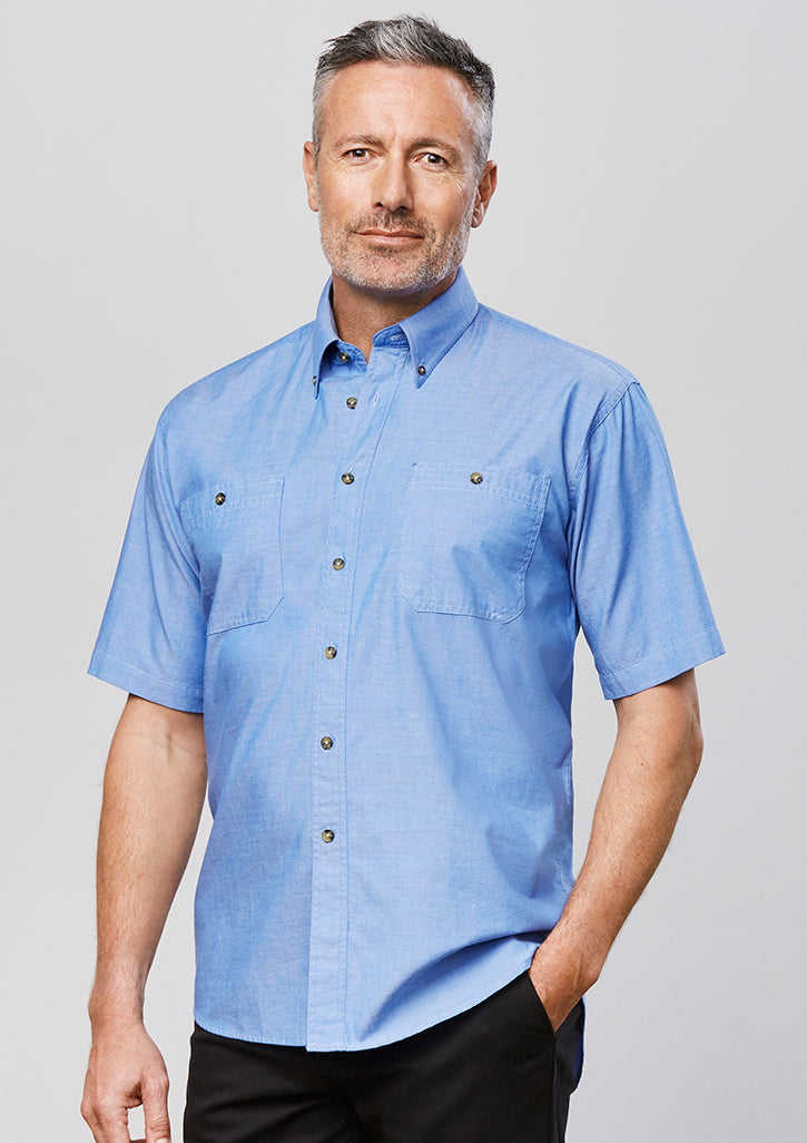 Mens Wrinkle Free Chambray Short Sleeve Shirt (SH113) – Apparel Pro